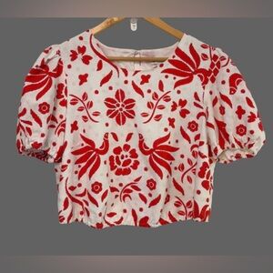 cupcakes & cashmere poppy & crm linen Blnd crop top WM L preppy beach